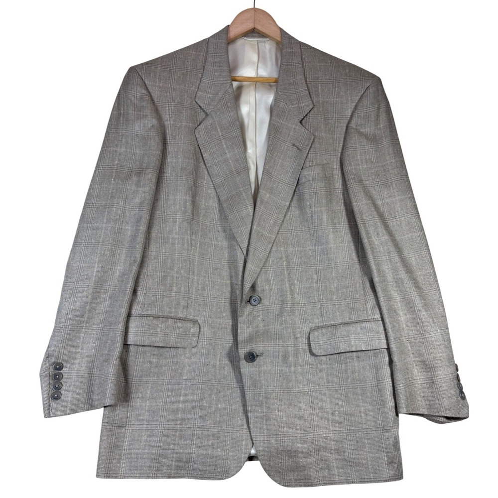 Hart‎ Schaffner Marx Silfino Pure Silk Blazer Gray Glen Plaid Sport Coat 41L